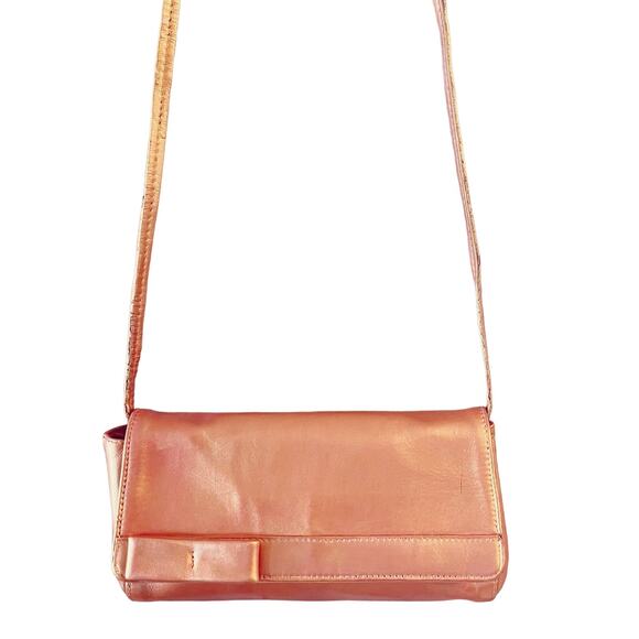 FURLA Refurbished Bag Leather Crossbody Detachable Strap Rose Gold Clutch Italy - Picture 2 of 16